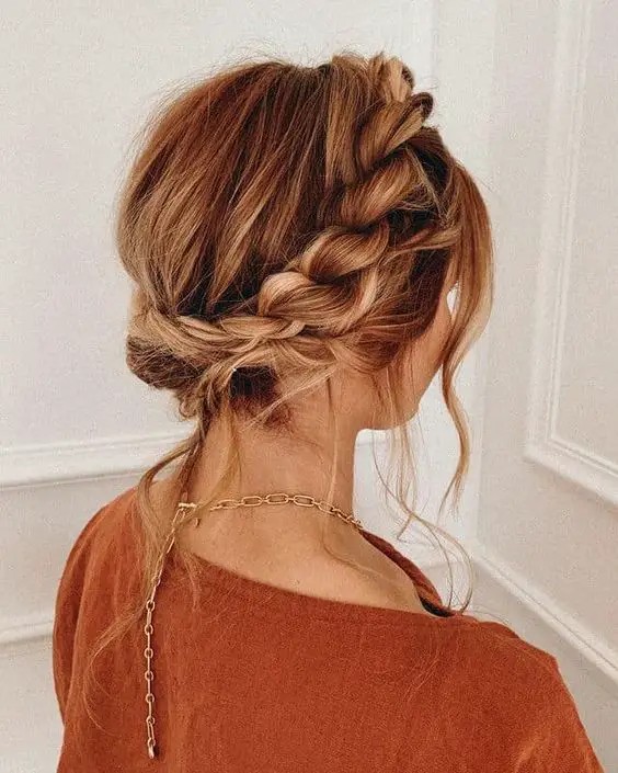 Braided Crown with Curtain Bangs