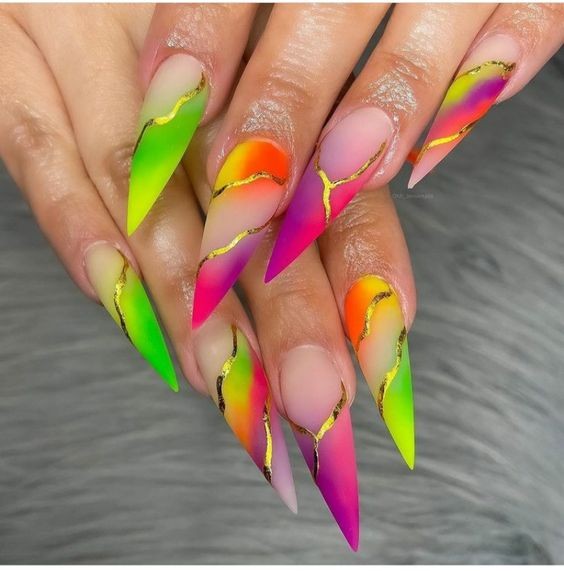 Neon Marble Nails