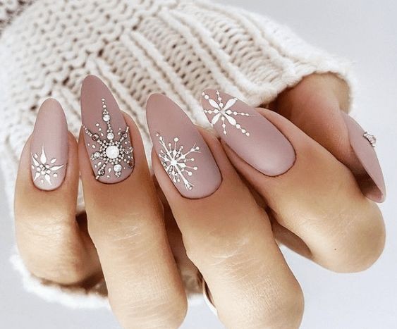 Silver Snowflake Nail Art