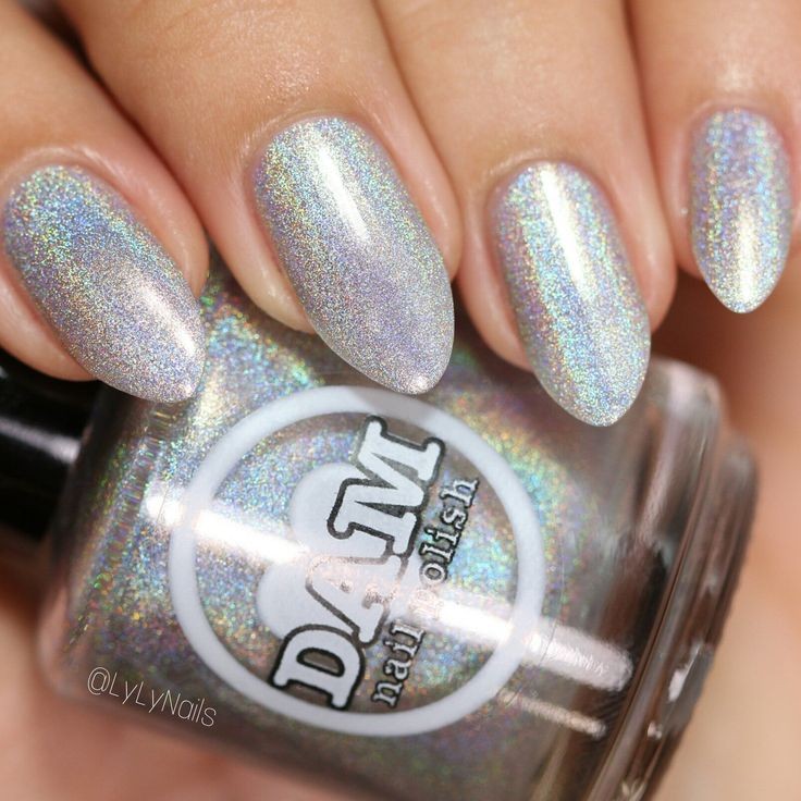 Silver Holo Dip Nails: