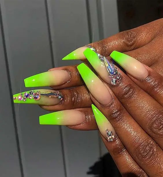 Neon Green Gradient Nails: