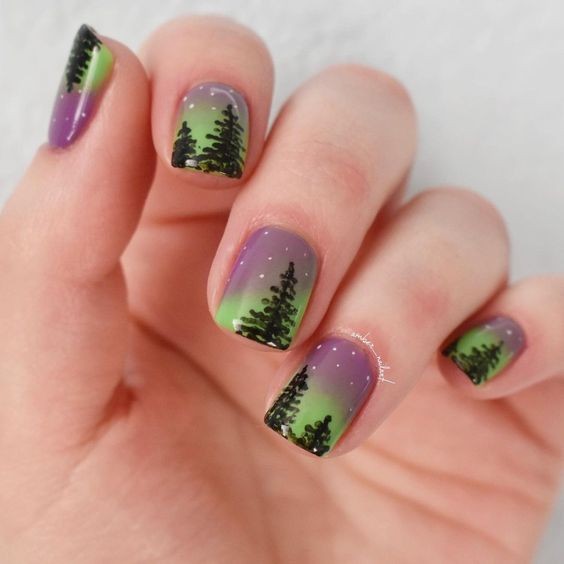 Winter Landscape Dip Nails: