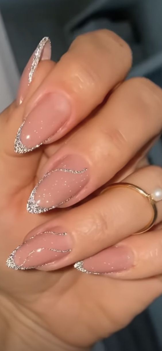 Silver Glitter French Manicure