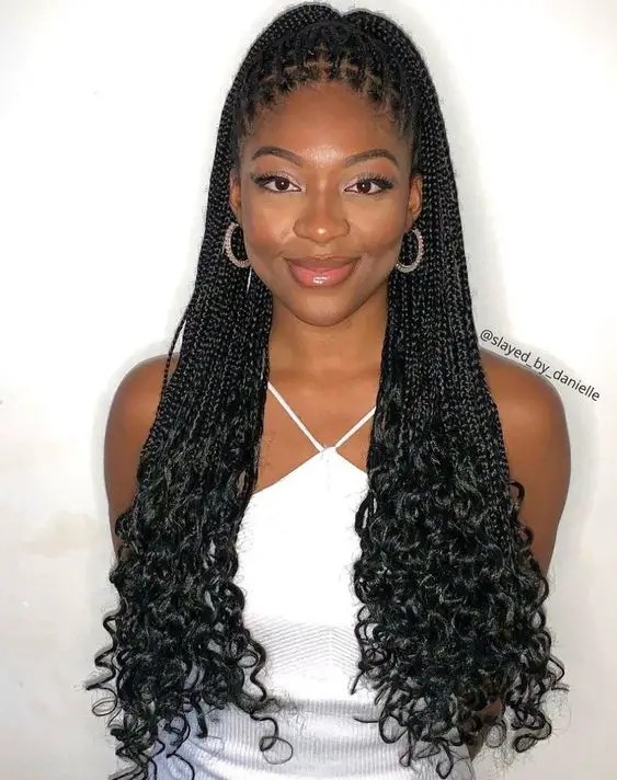 Knotless Braids with Curled Ends: