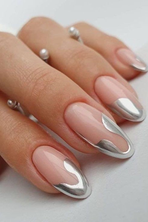 Silver Metallic French Tips: