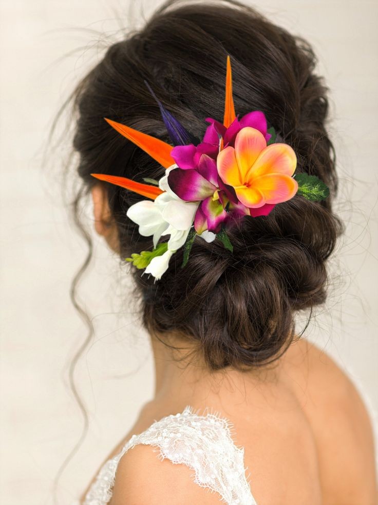 Loose Bun with Tropical Flowers