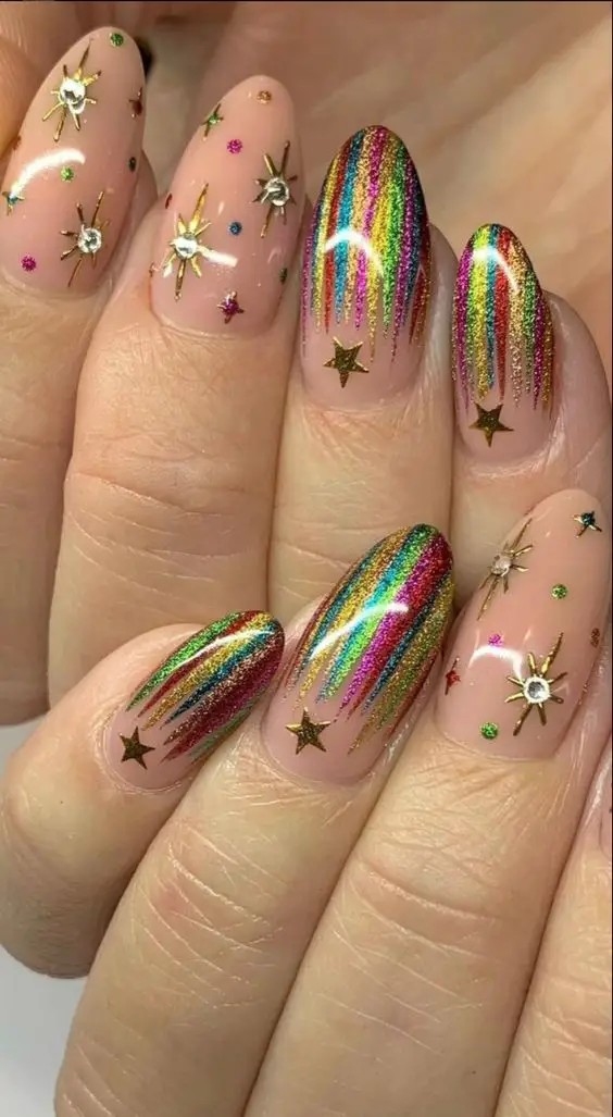 Colorful Chrome Negative Space Nails: