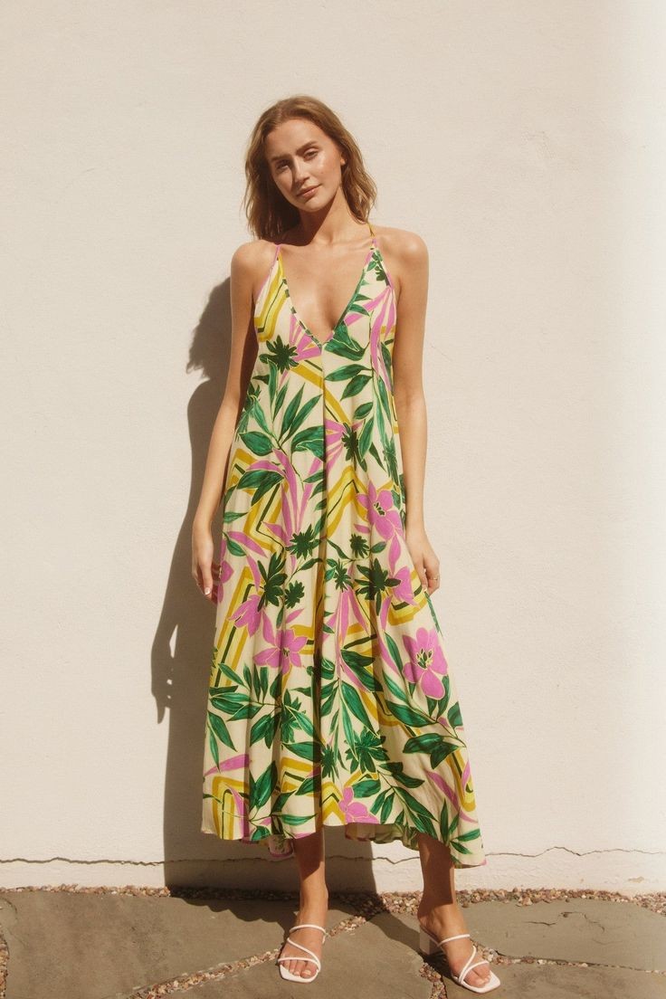 Tropical Print Midi Dress