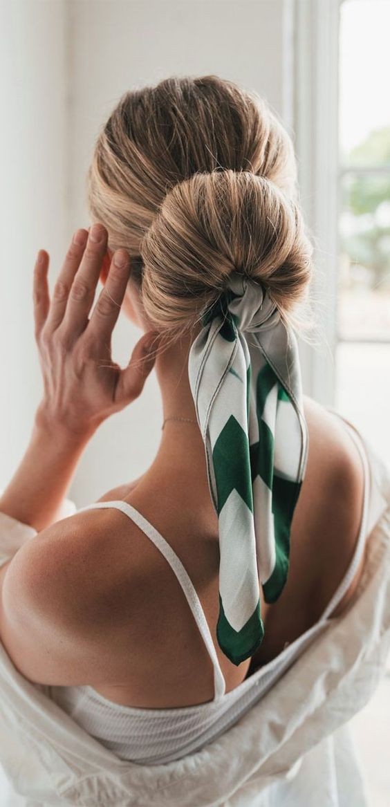 Low Bun with Scarf: