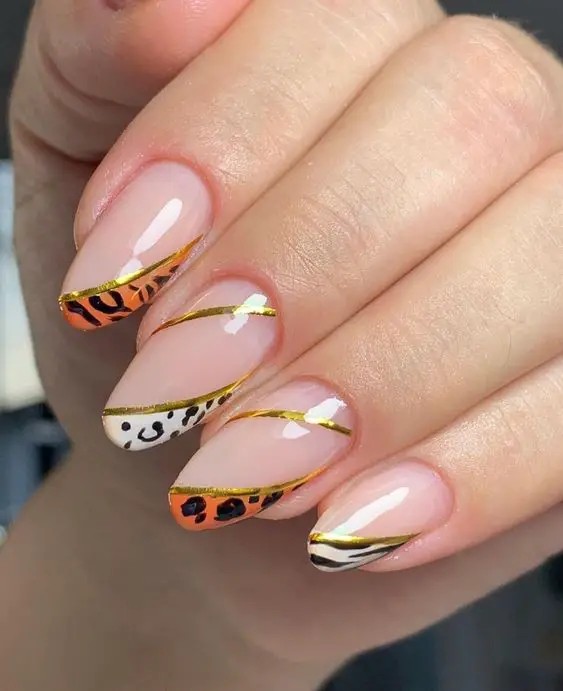 Subtle Animal Print on Medium Oval Nails: