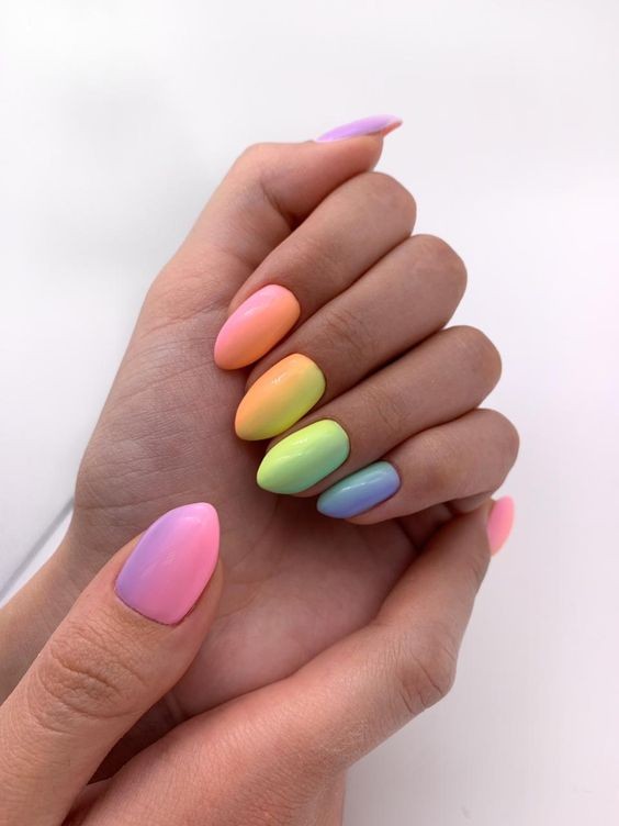 Rainbow Gradient Nails: