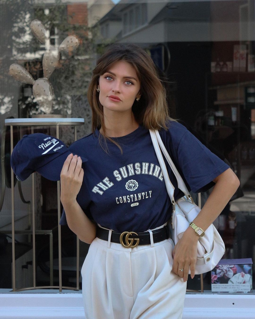 Graphic Tee and High-Waisted White Pants