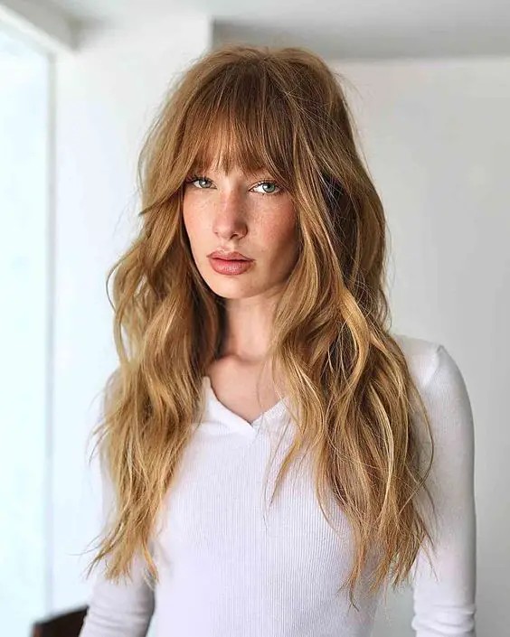 Fringe Bangs with Long Wavy Hair