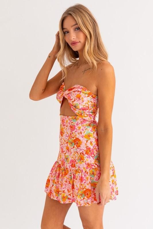 Strapless Floral Dress