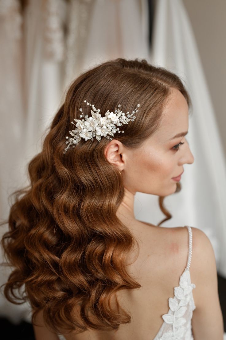 Side-Swept Curls with Flower Crown