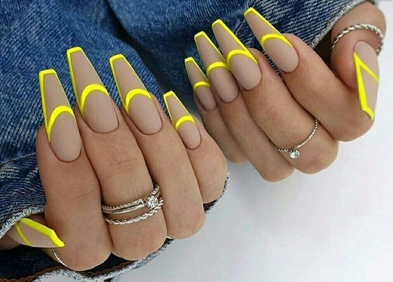 Neon and Nude French Tips