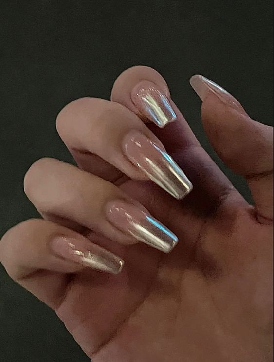 Silver Holo Coffin Nails: