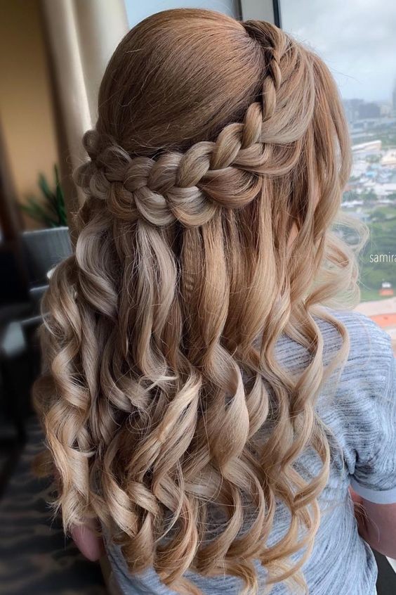 Braided Crown with Loose Curls