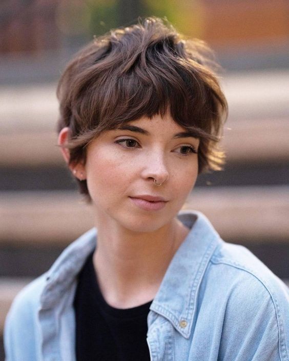 Textured Bangs with Shaggy Pixie Cut: