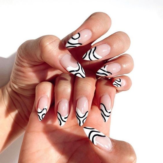 French Nails with Striped Tips: