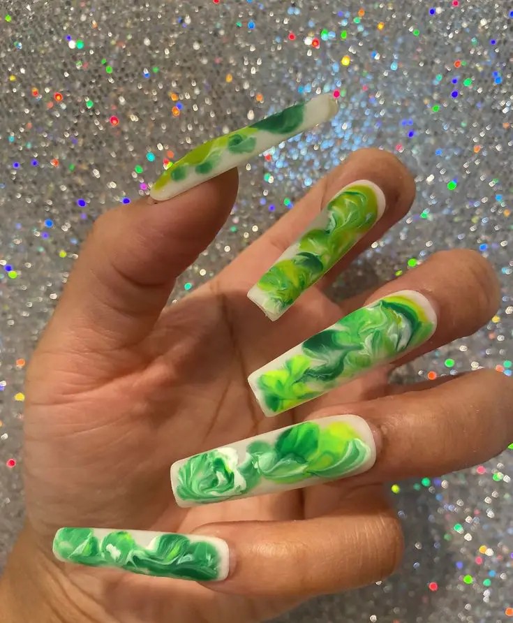 Neon Green Marble Nails: