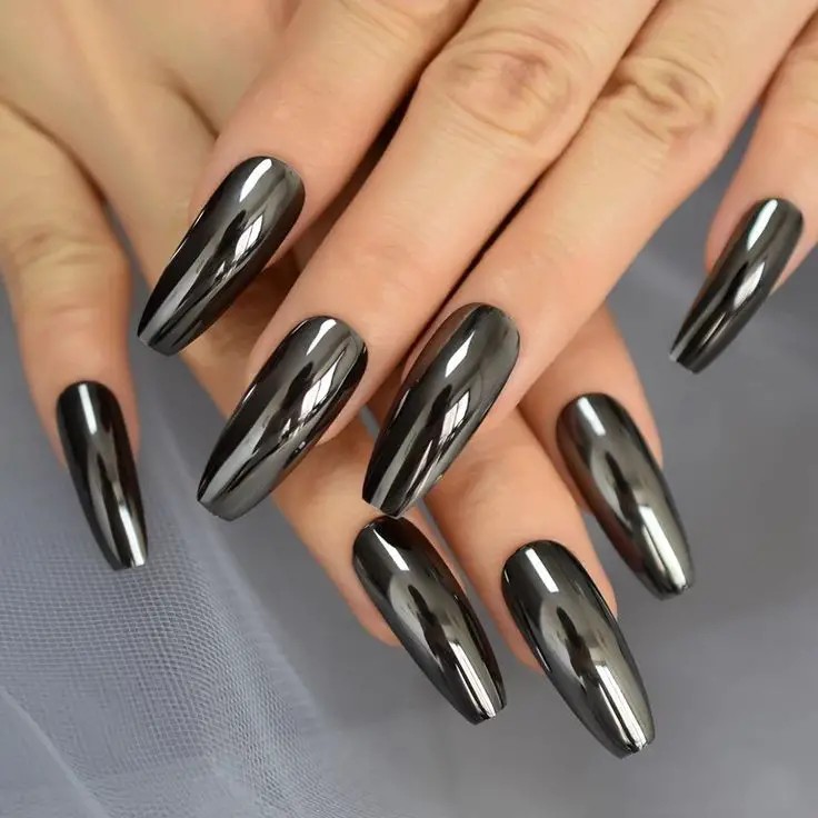 Charcoal Gray Coffin Nails