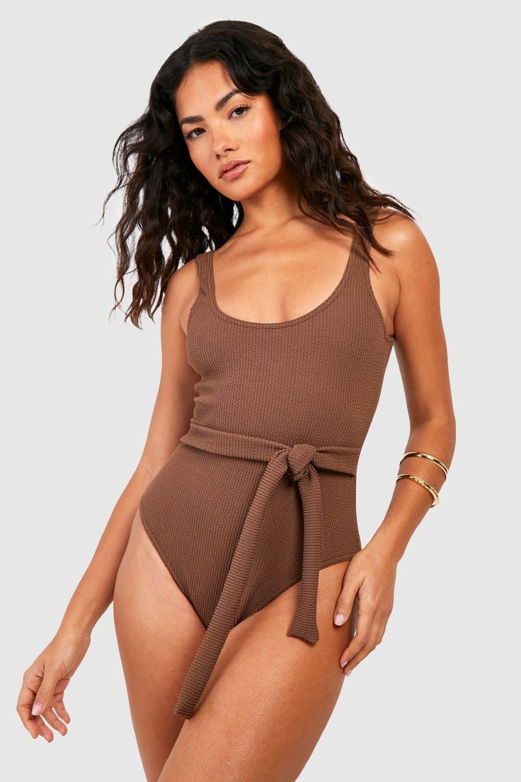 Chocolate-Colored One-Piece Swimsuits