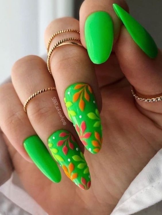 Neon Green Floral Accents: