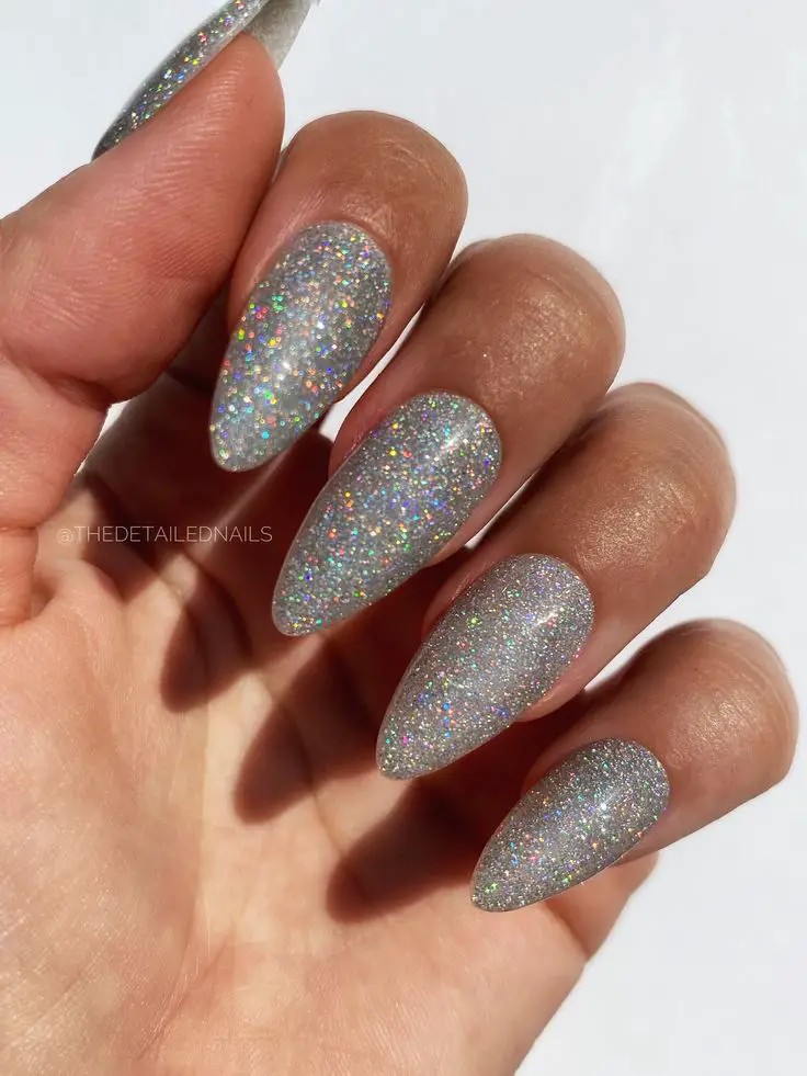 Silver Holographic Nails: