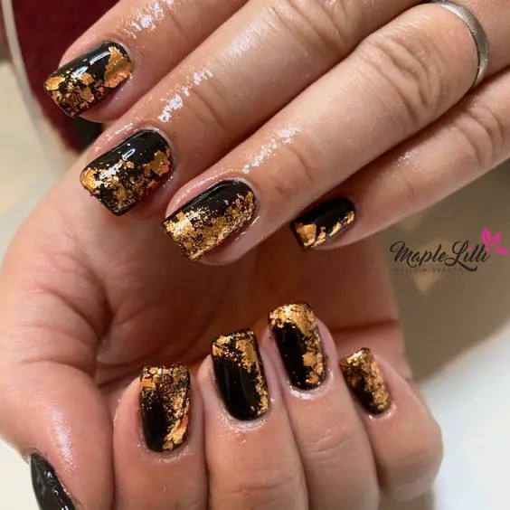 Gel Nails with Foil Accents: