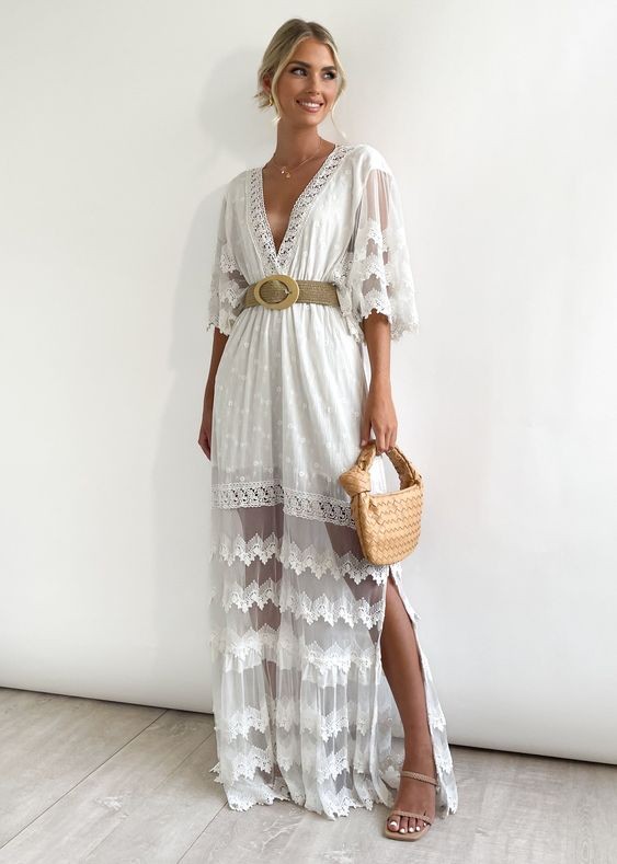 Boho Maxi Dress with Crochet Detailing