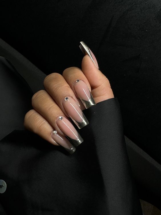 French Chrome Square French Tips: