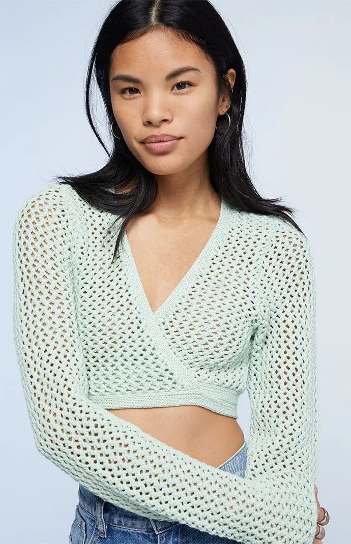 Mint Green Open-Knit Sweater