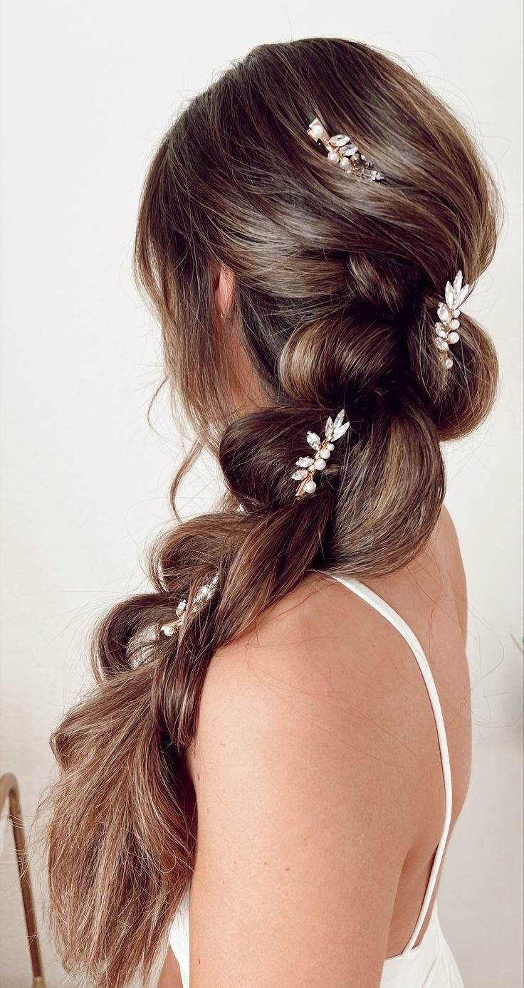 Voluminous Fishtail Braid with Jeweled Clips