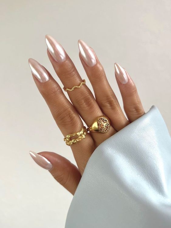 Champagne Chrome Almond Nails