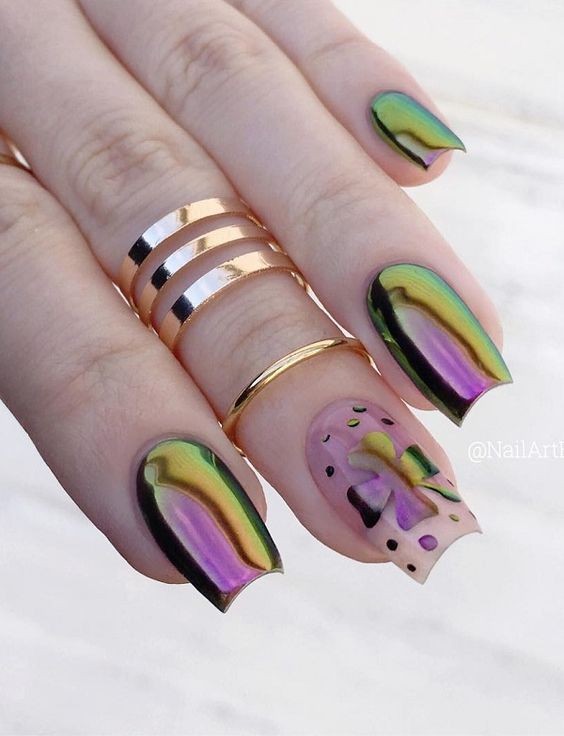 Pastel Abstract Chrome Nail Art: