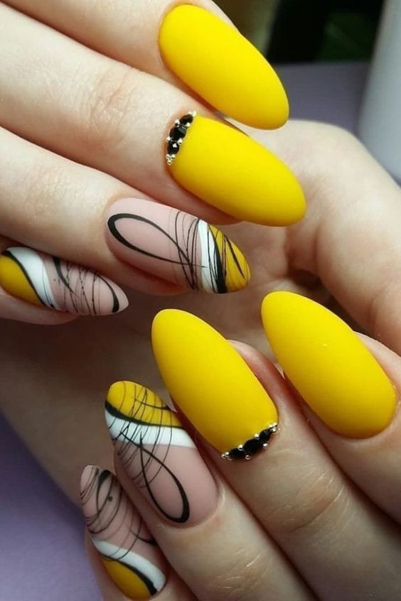 Abstract Yellow Nail Art