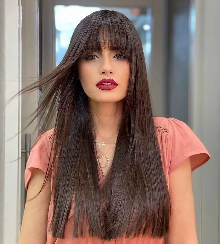 Classic Straight Bangs with Long Hair: