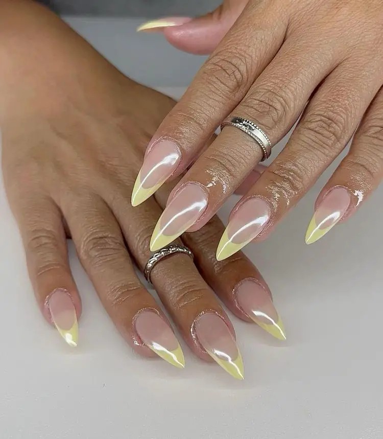 Yellow Chrome French Tips: