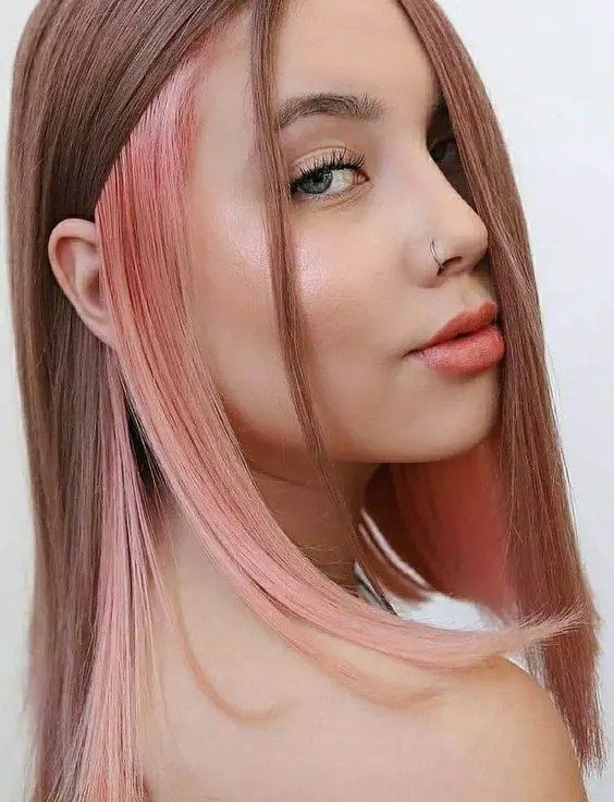 Pastel Pink Streaks: A Whimsical Approach to Brunette Bases