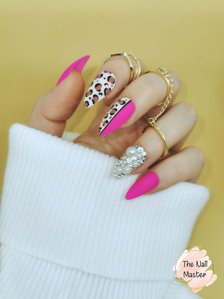 Hot Pink Leopard Print Nails