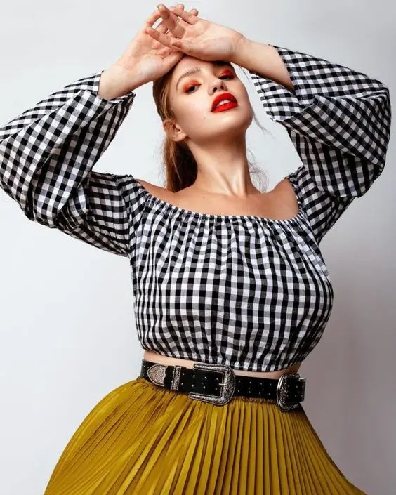 The Checkered Top and Pleated Skirt Combo