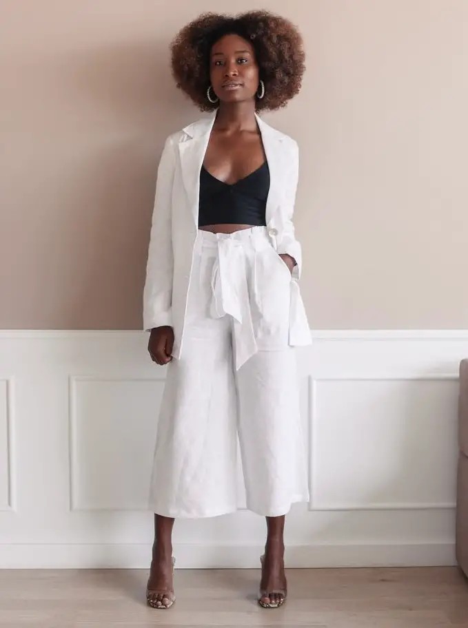 High-Waisted Culottes with Button-Up Shirt