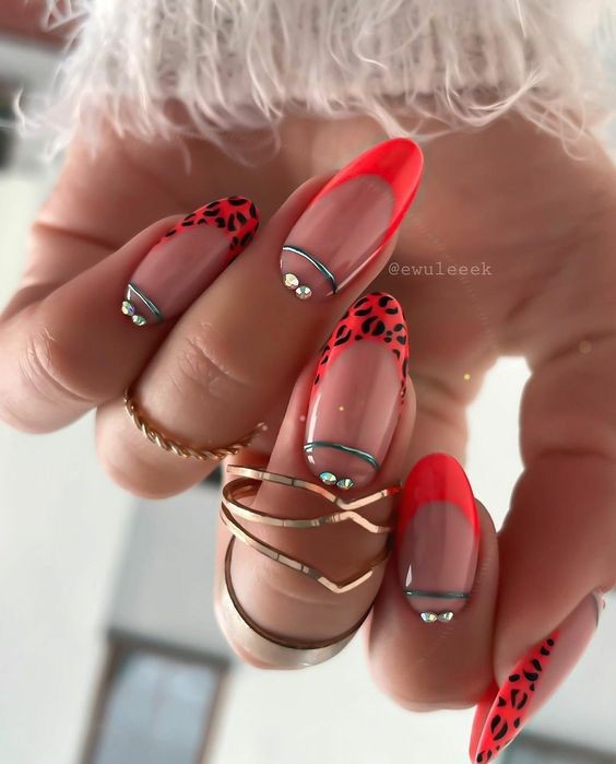 Edgy Elegance: Red and Black Stiletto Nails