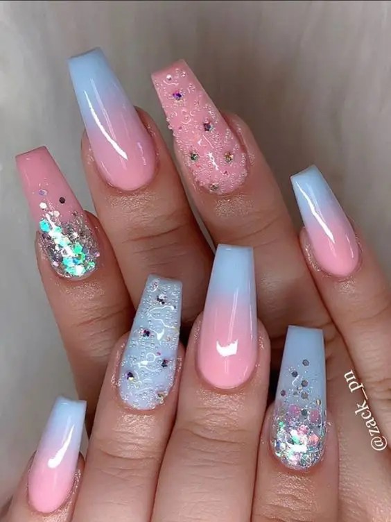 Rhinestone Gradient Accent Nails: