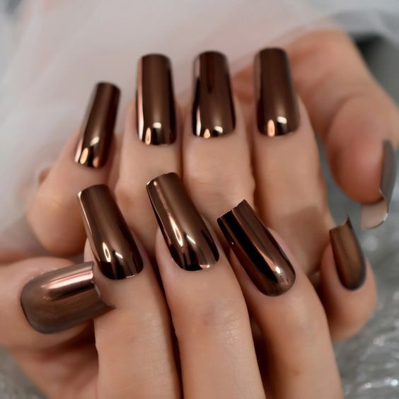 Copper Chrome Almond Nails