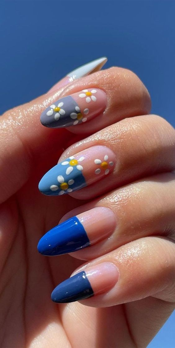 French Tips with Floral Accents: