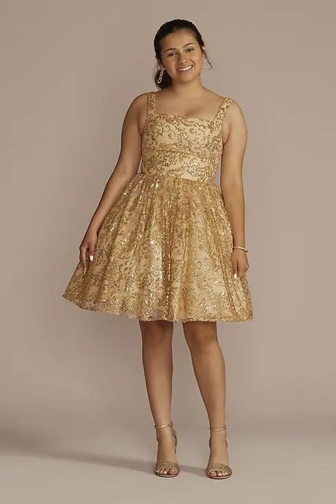 Golden Lace Midi Dress