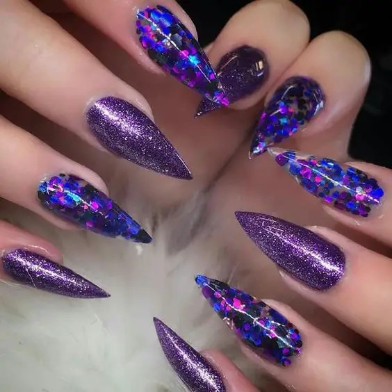 Purple Chrome Negative Space with Glitter: