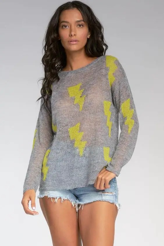 Lightning Bolt Sweater and Distressed Denim Shorts